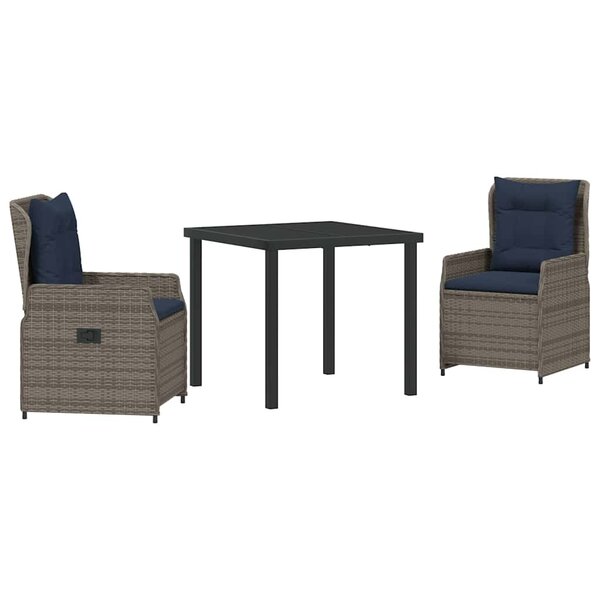 vidaXL Ensemble de salle à manger pour jardin 3 Pièces Gris Poly rotin
