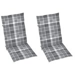 vidaXL Chaises de jardin lot de 2 et coussins à carreaux gris Teck