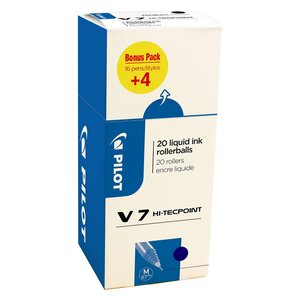Hi-Tecpoint V7 - Stylo roller encre liquide à capuchon pointe moyenne 0,7 mm - Bleu (Pack Promo 16 + 4 OFFERTS)