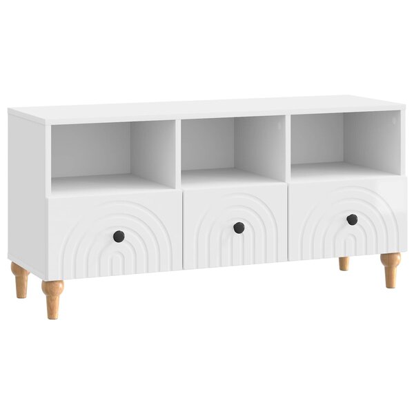 vidaXL Meuble TV 102 x 34 5 x 50 cm Blanc Brillant Bois d’ingénierie