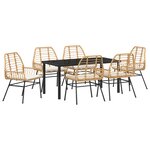vidaXL Ensemble de salle à manger de jardin 7 pièces avec coussins marron en poly rotin