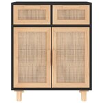 vidaXL Buffet Noir 60x30x75 cm Bois de pin massif et rotin naturel