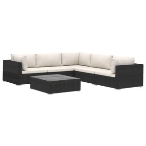vidaXL Salon de jardin 6 Pièces avec coussins résine tressée noir