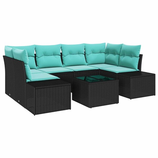 vidaXL Ensemble de canapé de jardin 8 Pièces Noir et turquoise polyrotin