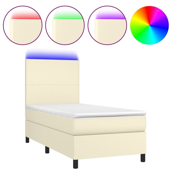 vidaXL Sommier tapissier avec matelas et LED Crème 90x190cm Similicuir