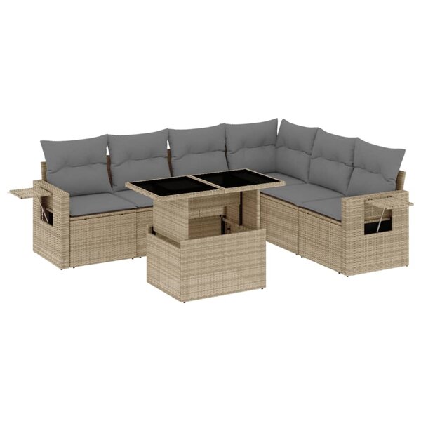 vidaXL Salon de jardin avec coussins 7 Pièces beige résine tressée
