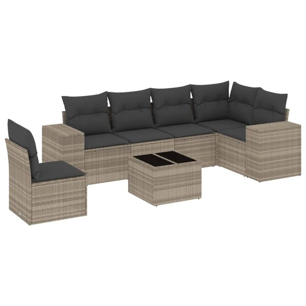 vidaXL Salon de jardin avec coussins 7 Pièces gris clair résine tressée