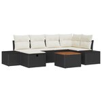 vidaXL Set de sofa de jardin de 7 pièces avec coussins Noir Poly Rattan