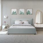 CUSHION Lit coffre adulte 160 x 200 cm - Classique - Tissu Gris clair - Sommier inclus
