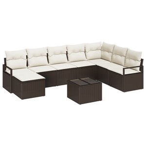Ensemble de canapé de jardin 8 pièces avec coussins gris en rotin synthétique