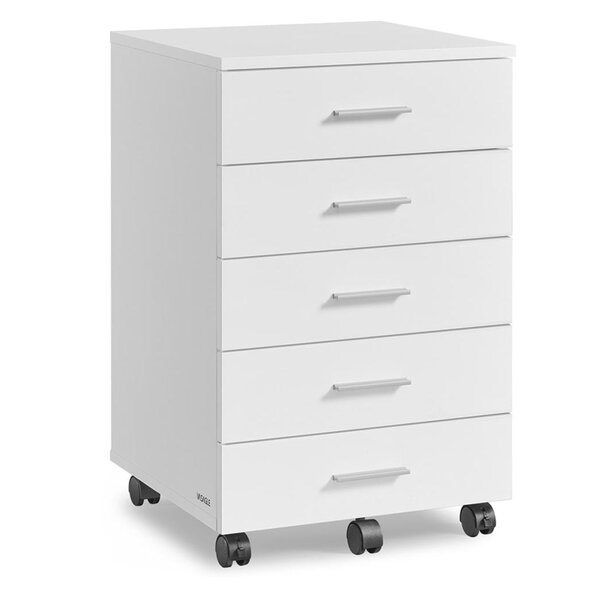 Caisson de bureau à roulettes meuble de rangement 40 x 42 x 65 7 cm support pour imprimante avec 5 tiroirs rails coulissants pour bureau télétravail blanc 12_0004809