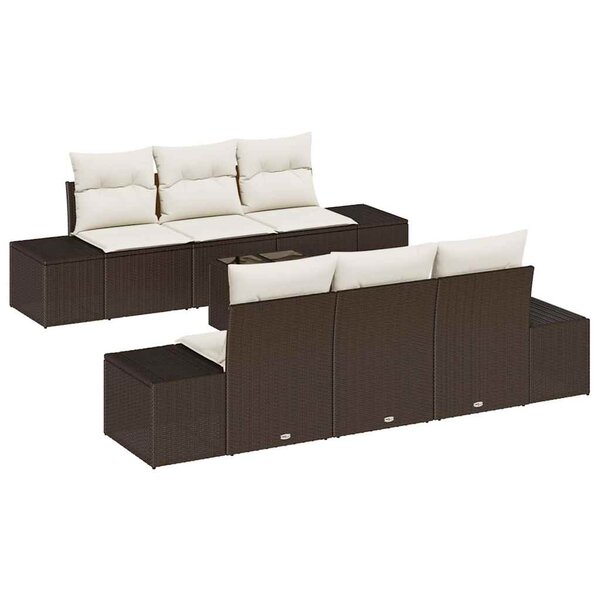 vidaXL Ensemble de canapé de jardin avec coussin 7 Pièces Marron  Crème