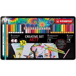 Set point 88/pen 68 brush/aquacolor arty étui de 36 stabilo