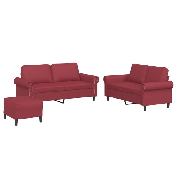 vidaXL Ensemble de canapés 3 Pièces et coussins Rouge bordeaux Similicuir