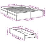 vidaXL Cadre de lit avec tiroirs sans matelas chêne fumé 150x200 cm