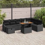 vidaXL Ensemble de canapé de jardin avec coussin 9 Pièces Noir polyrotin