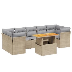 vidaXL Salon de jardin avec coussins 8 Pièces beige résine tressée