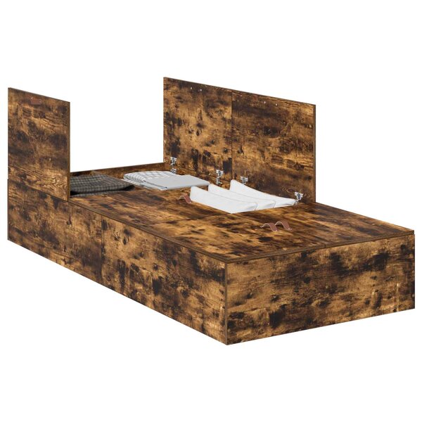 vidaXL Cadre de lit avec rangement Chêne fumé 90 x 190 cm