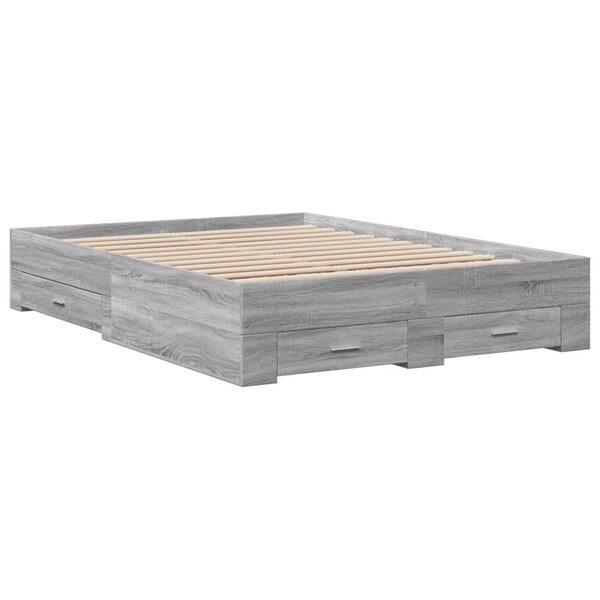vidaXL Cadre de lit et tiroirs sonoma gris 140x190 cm bois ingénierie