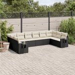 vidaXL Salon de jardin 10 Pièces avec coussins noir résine tressée