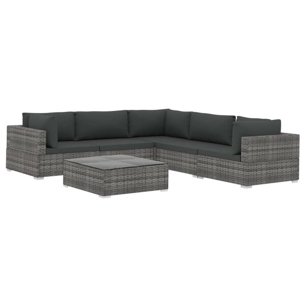 vidaXL Salon de jardin 6 Pièces avec coussins résine tressée gris