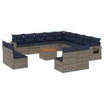 vidaXL Salon de jardin avec coussins 14 Pièces gris résine tressée
