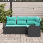 vidaXL Ensemble de canapé de jardin 4 Pièces Noir et turquoise polyrotin
