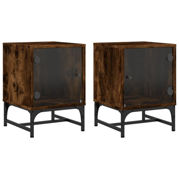 vidaXL Tables de chevet et portes vitrées 2 Pièces chêne fumé 35x37x50 cm