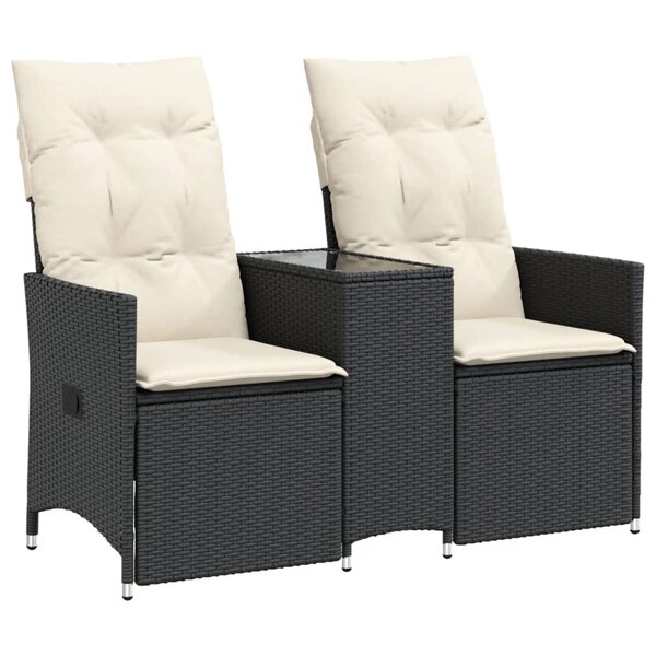 vidaXL Canapé de jardin inclinable 2 places avec table noir poly rotin