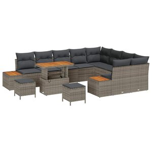 vidaXL Ensemble de canapé de jardin 12 Pièces Gris Poly rotin