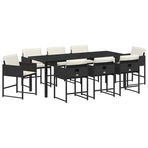 vidaXL Ensemble de salle à manger pour jardin 9 Pièces Noir polyrotin