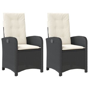 vidaXL Chaises inclinables de jardin lot de 2 et coussins noir rotin