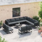 vidaXL Ensemble de canapé de jardin avec coussin 12 Pièces Noir Aluminium