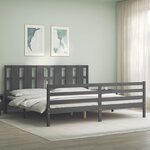 vidaXL Cadre de lit avec tête de lit gris 200x200 cm bois massif