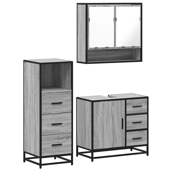 vidaXL Ensemble de meubles de salle de bain 3 Pièces Sonoma gris