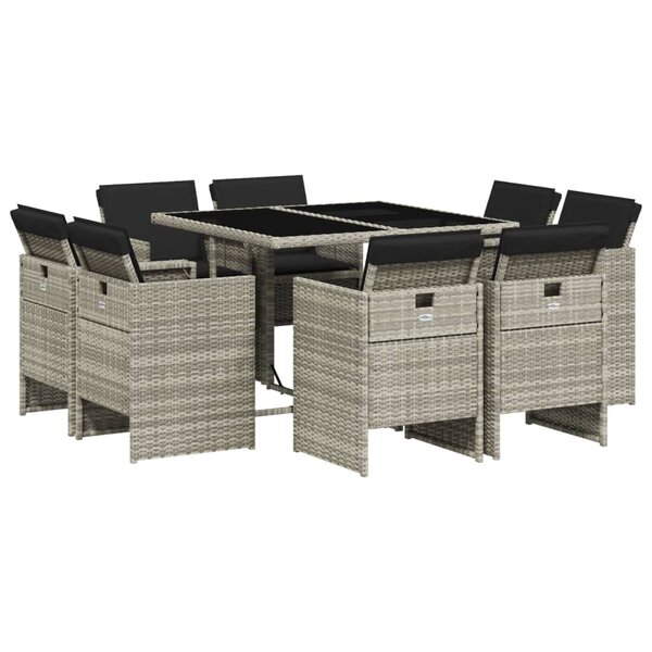 vidaXL Ensemble à manger de jardin et coussins 9 Pièces gris clair rotin