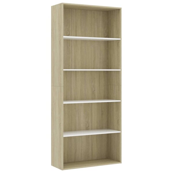 vidaXL Bibliothèque à 5 niveaux Blanc et chêne 80x30x189 cm Aggloméré