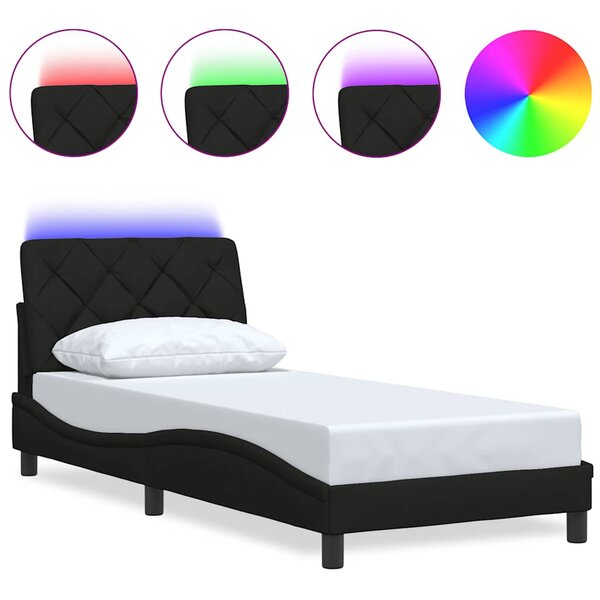 vidaXL Cadre de lit avec LED sans matelas noir 90x190 cm tissu