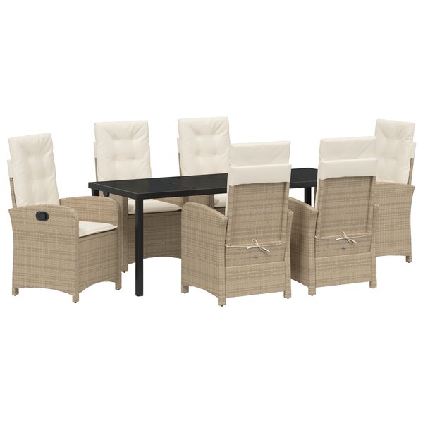 vidaXL Ensemble de salle à manger de jardin de 7 pièces avec coussins en rattan poly beige