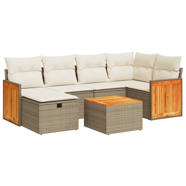 vidaXL Salon de jardin avec coussins 7 Pièces beige résine tressée