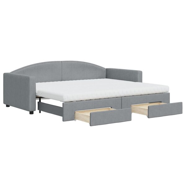 vidaXL Lit de jour avec gigogne et tiroirs gris clair 90x200 cm tissu