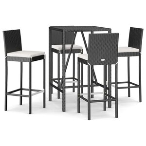 vidaXL Ensemble de bar de jardin 5 Pièces avec coussins noir poly rotin