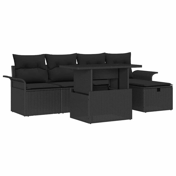 vidaXL Ensemble de canapé de jardin avec coussin 6 Pièces Noir Poly rotin