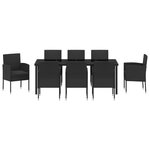 vidaXL Ensemble de Salle à Manger de Jardin en 9 Pièces avec Coussins en Poly Rattan Noir