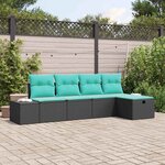 vidaXL Ensemble de canapé de jardin avec coussin 5 Pièces Noir polyrotin