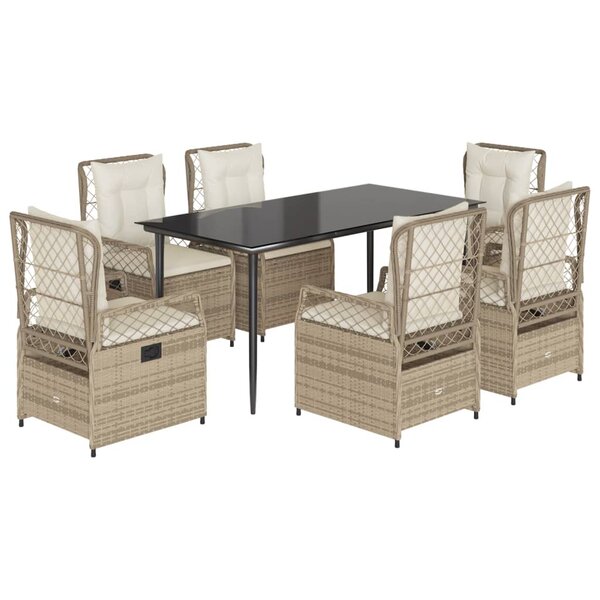 vidaXL Ensemble à manger de jardin et coussins 7 Pièces beige poly rotin