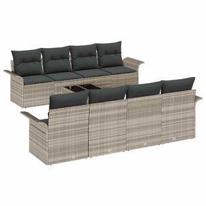 vidaXL Ensemble de canapé de jardin 9 Pièces Gris clair Poly rotin