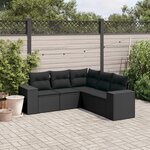 vidaXL Salon de jardin 5 Pièces avec coussins noir résine tressée