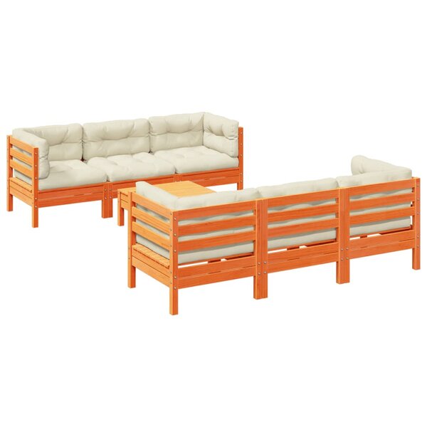 vidaXL Salon de jardin 7 Pièces avec coussins cire marron bois pin massif