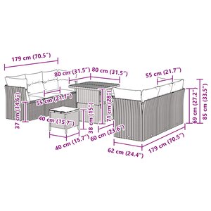 vidaXL Ensemble de canapé de jardin avec coussin 9 Pièces Noir polyrotin